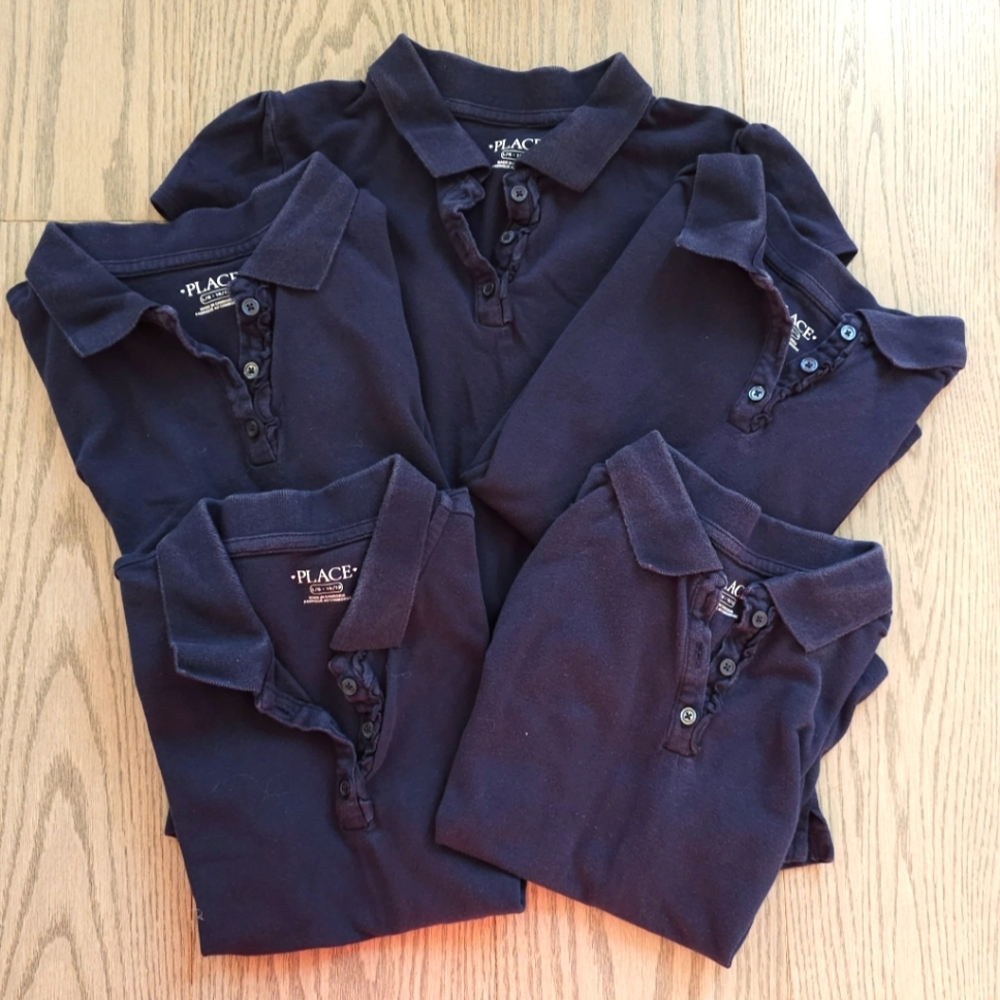 Girls uniform ruffle pique polo navy size 10-12 (pack of 5)